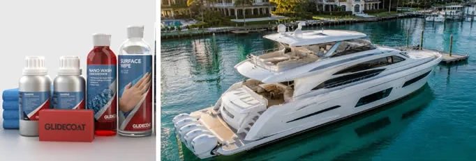 Professional marine ceramic coating protecting a painted yacht hull