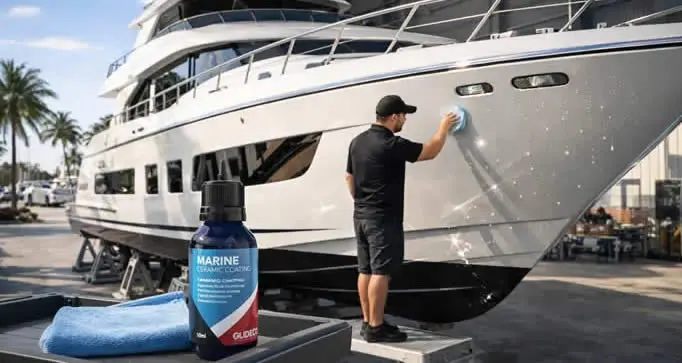 Yacht Armor™ Marine Protection Film installed on a yacht bow in Florida