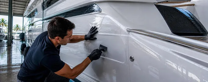 Yacht Armor marine protection film professionally installed on Florida yacht